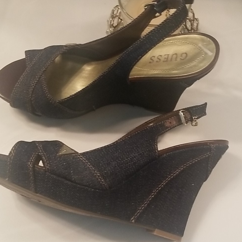 Guess Denim Wedge Heels Sz 9
